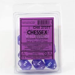 Chessex 10 D10 Polyhedral Dice Borealis Purple White Luminary CHX27377