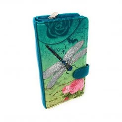 Shagwear Vintage Dragonfly Large Teal Zipper Wallet