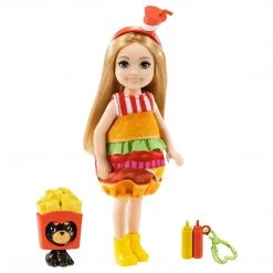Mattel Dolls And Doll Figures Barbie Chelsea Club With Burger Costume And Pet Doll Set