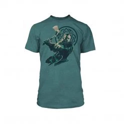 Jinx Shirts Assassin's Creed Valhalla Eivor's Defense Premium Tee Cyan Black Heather Medium Shirt