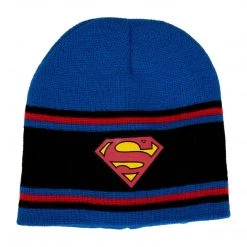 Bioworld Superman Knit Black Strip Logo Youth Beanie