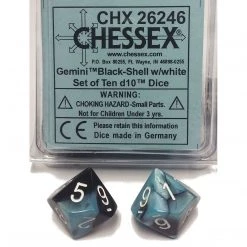 Chessex 10 Count D10 Gemini Black Shell With White Dice CHX26246