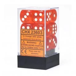 Game Accessories Chessex 12 Count 16mm D6 Translucent Orange White Dice CHX23603