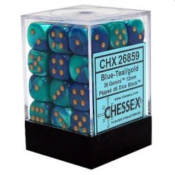 Chessex 12mm D6 Set Dice 36 Count Gemini Blue Teal Gold 26859