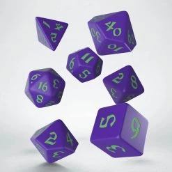Game Accessories Q-Workshop Classic Runic Purple & Green Roleplaying 7 Piece Dice Set