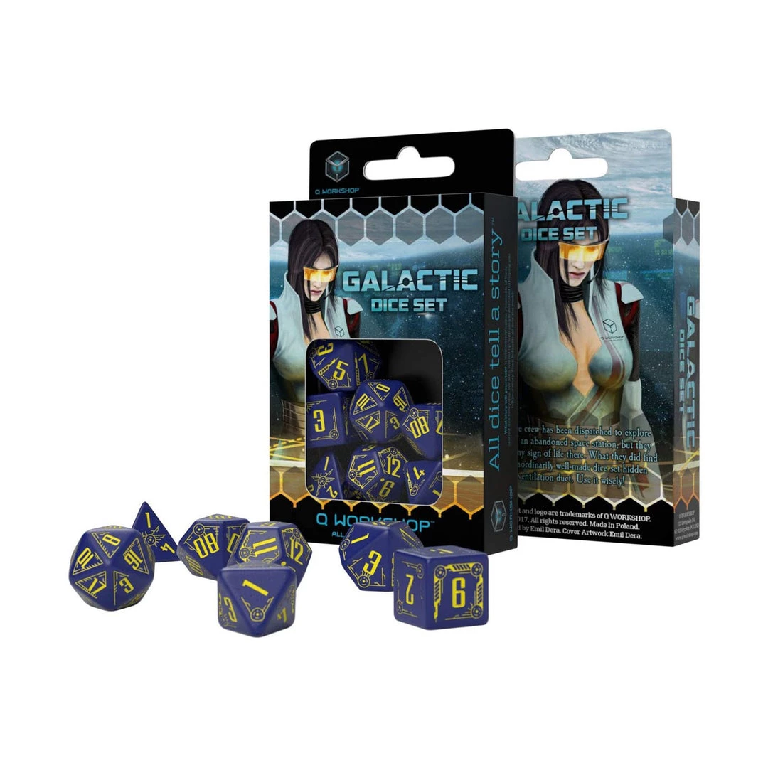 Game Accessories Q-Workshop Galactic Navy & Yellow Roleplaying 7 Piece Dice Set 3 Game Accessories Q-Workshop Galactic Navy & Yellow Roleplaying 7 Piece Dice Set
