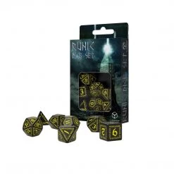 Q-Workshop Runic Black & Yellow Roleplaying 7 Piece Dice Set Game Accessories
