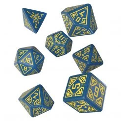 Q-Workshop Wizard Arcade Blue & Yellow Roleplaying 7 Piece Dice Set Game Accessories