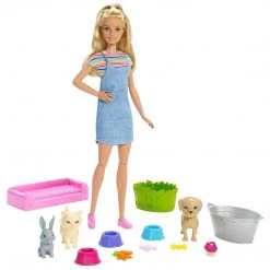 Mattel Dolls And Doll Figures Barbie Plan 'N' Wash Pets Doll And Playset