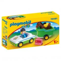 Playmobil 1-2-3 Car With Horse Trailer Building Set 70181